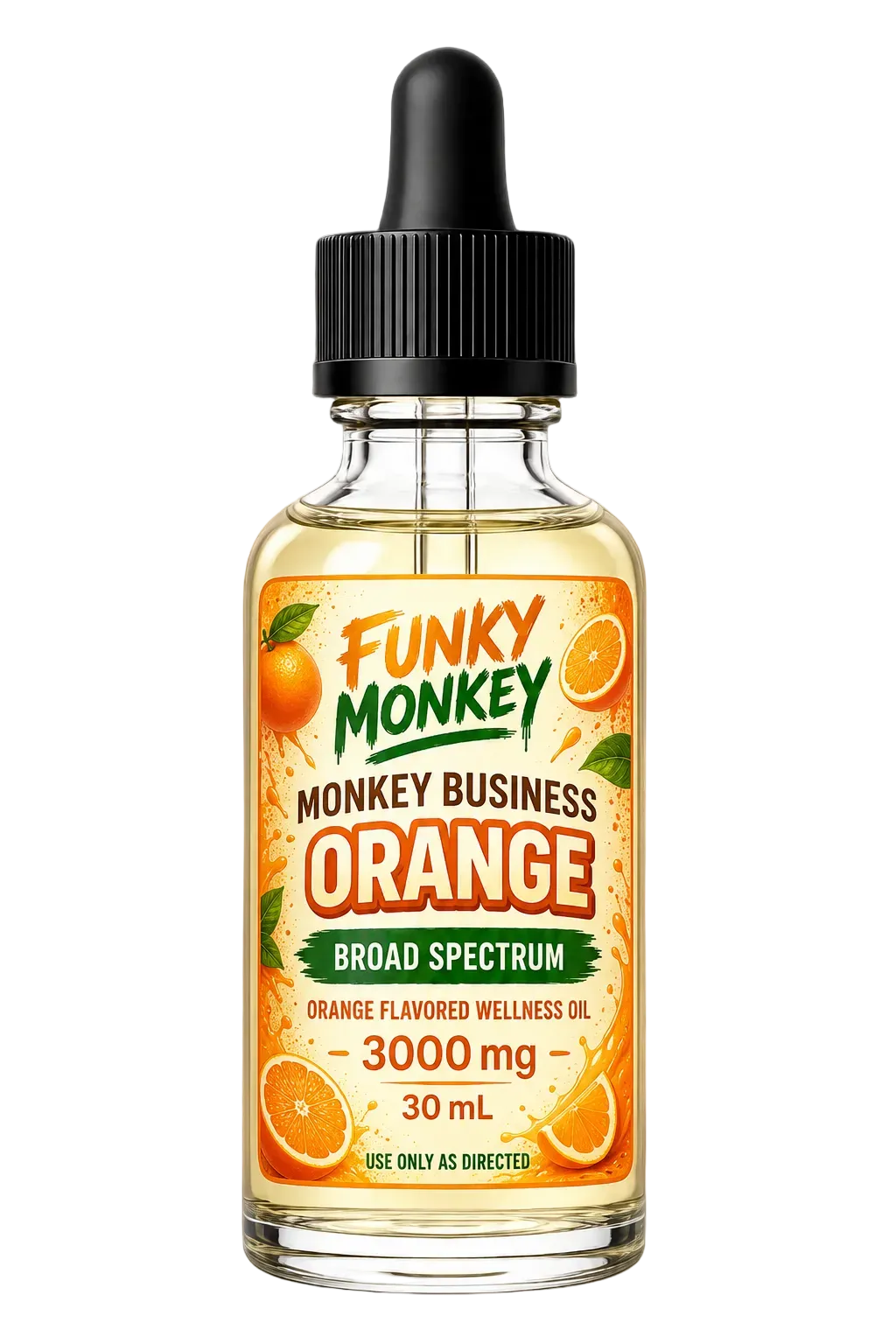 Funky Monkey Orange CBD Oil Monkey Business Orange 30mL dropper bottle