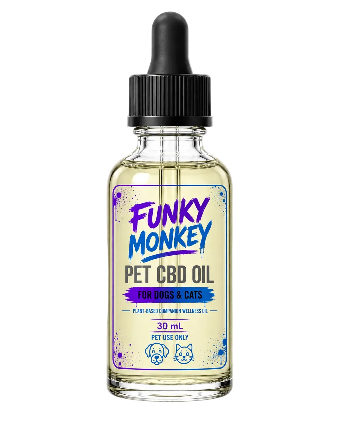 Funky Monkey Pet CBD Oil for dogs and cats 30mL dropper bottle