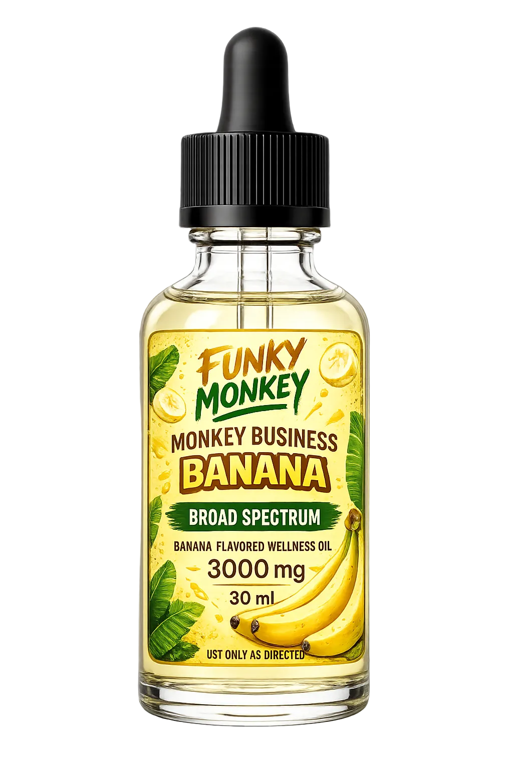 Funky Monkey Banana CBD Oil Monkey Business Banana 30mL dropper bottle